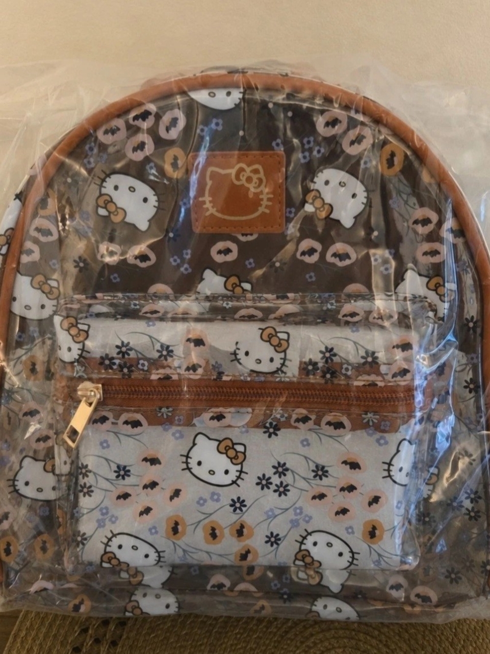 Hello Kitty Clear Mini Backpack Floral Print Brown Transparent Bag Sanrio NWT